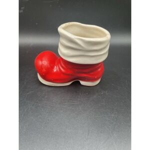 Vintage Ceramic Santa Boot Hand Painted Christmas Planter